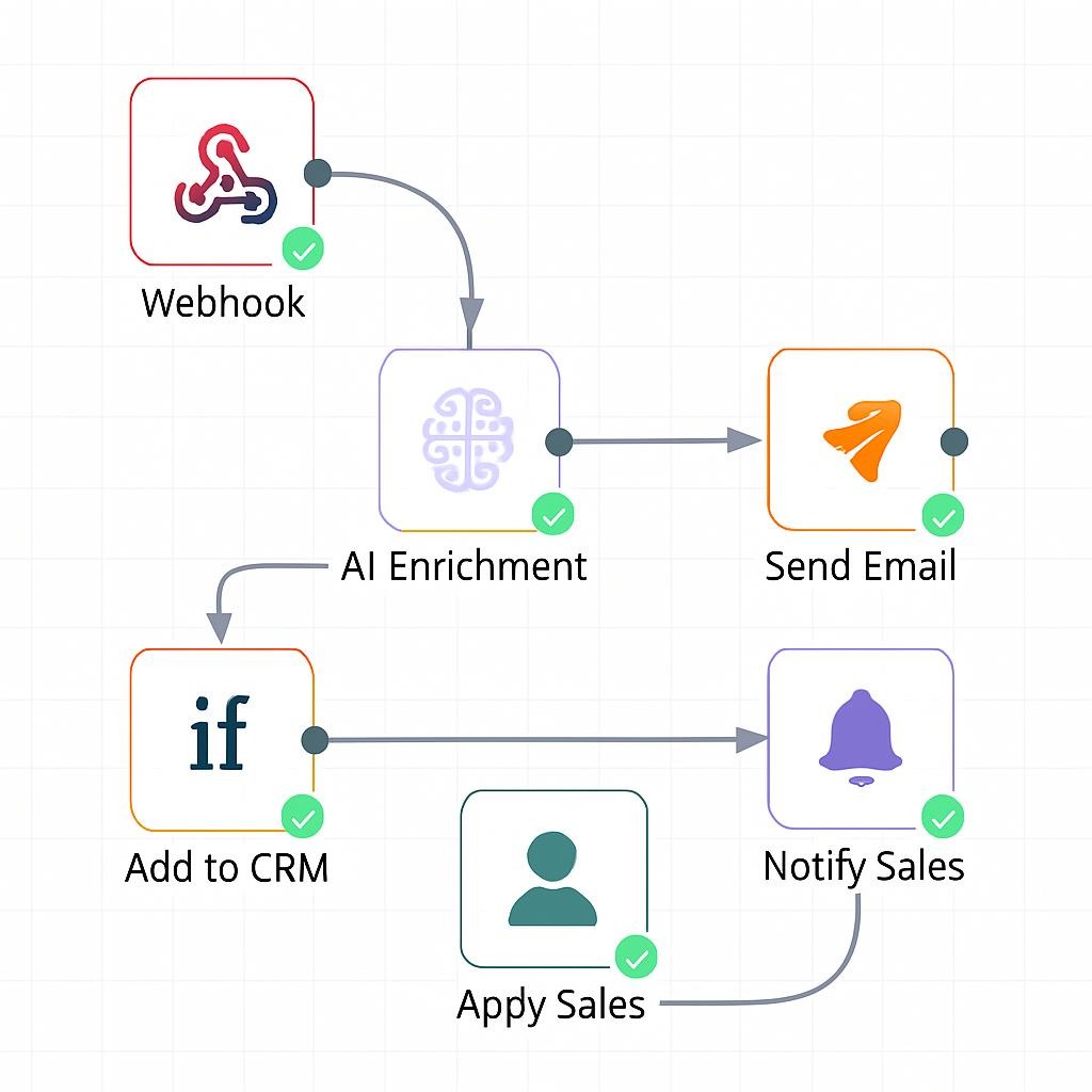 🔥 Top 5 Explosive Open Source Tools to Boost Your Workflow in 2025 3 n8n visual workflow builder displaying automated lead qualification process with AI-powered enrichment and CRM integration