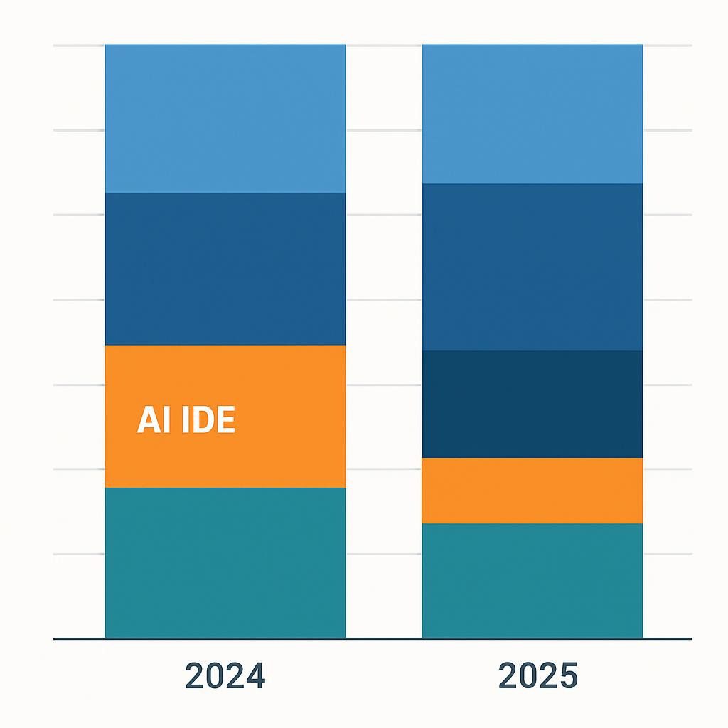 Free IDEs Ranked: Which One Dominates in 2026? 2 Stacked bar chart showing IDE market